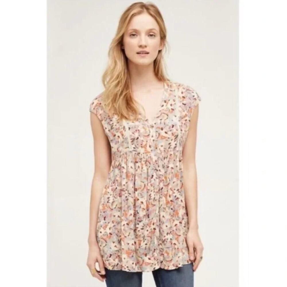 Anthropologie Vanessa Virginia Floral Button Front Tunic Top Size X-Small - Picture 2 of 9